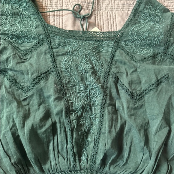 Free People Green Smocked Crop Blouse - Picture 3 of 6